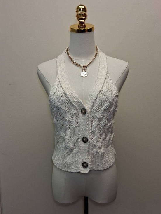 Source Unknown Jackets & Blazers - White Open Knit Button Front Sweater Vest Crochet Cottagecore Size XSP